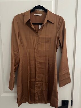 Abercrombie & Fitch Brown Satin Button-Up Mini Dress